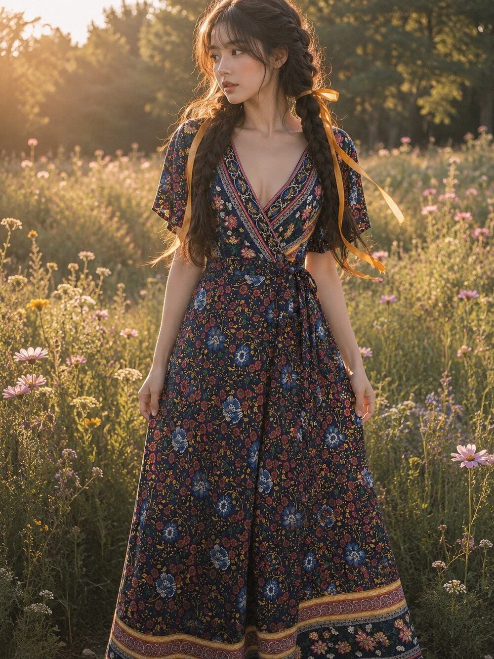 Midnight Garden Wanderer meadowcore blooming Wanderlust wrap maxi dress